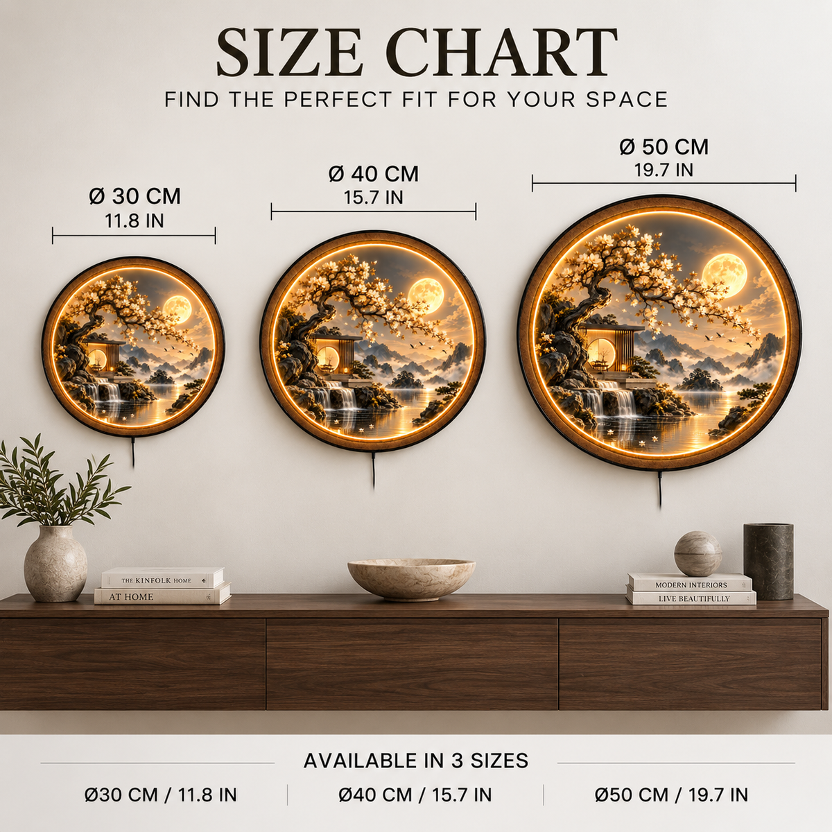 Moonlit Blossom Retreat LED Wall Art – Zen Landscape Decor