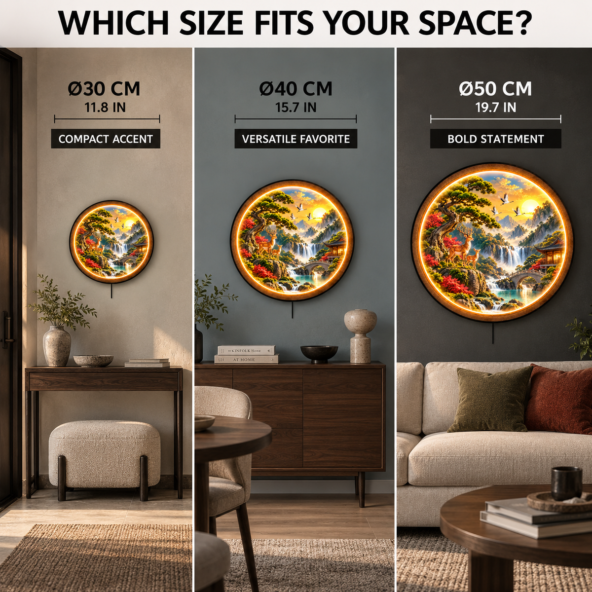 Sacred Deer Valley LED Wall Art – Asian Nature Landscape Decor
