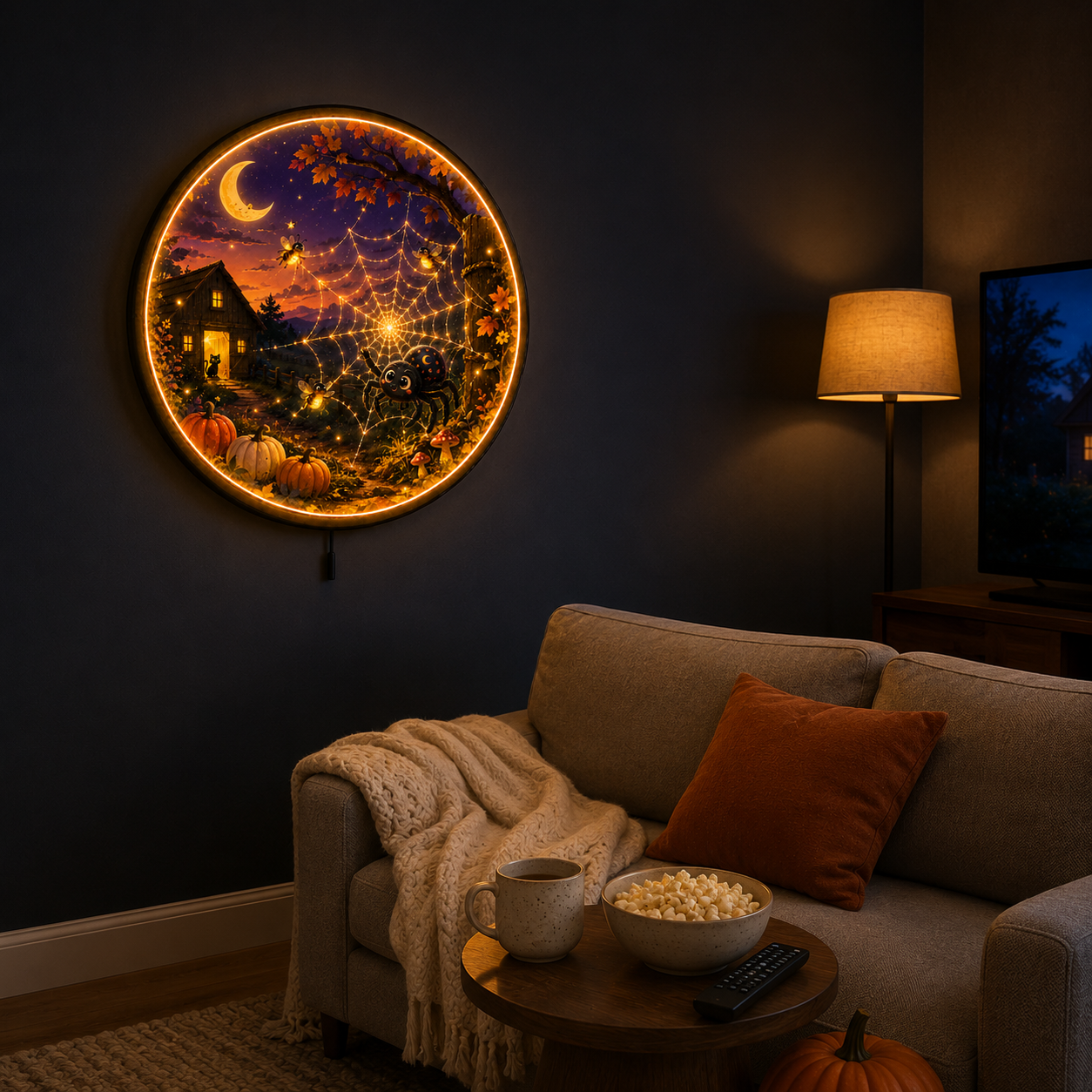 Moonweb Meadow LED Wall Art – Cute Halloween Spider Decor