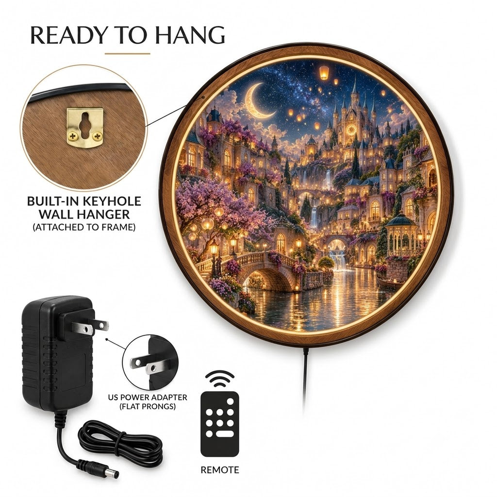 Enchanted Moonlight Kingdom – Handcrafted Round LED Wall Art