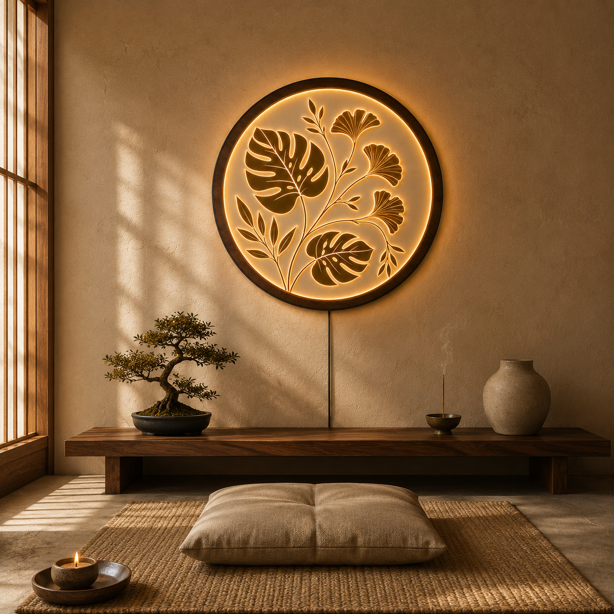 Botanical Leaf LED Wall Lamp | Monstera Ginkgo Wood Art