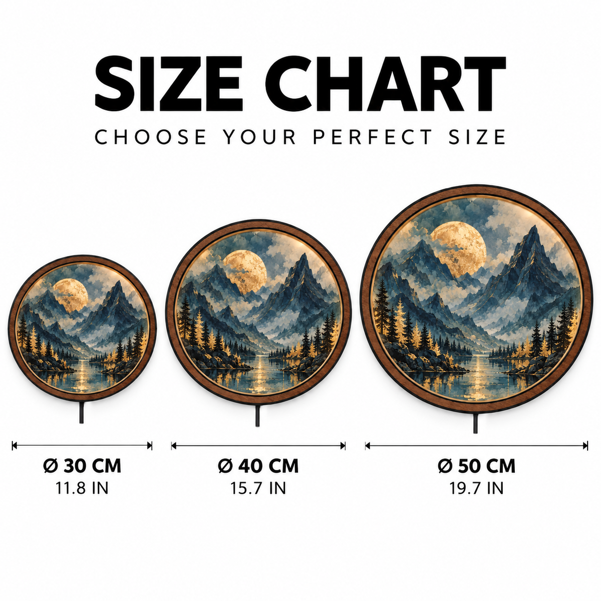 Golden Moon Peaks LED Wall Art – Blue Mountain Landscape Decor