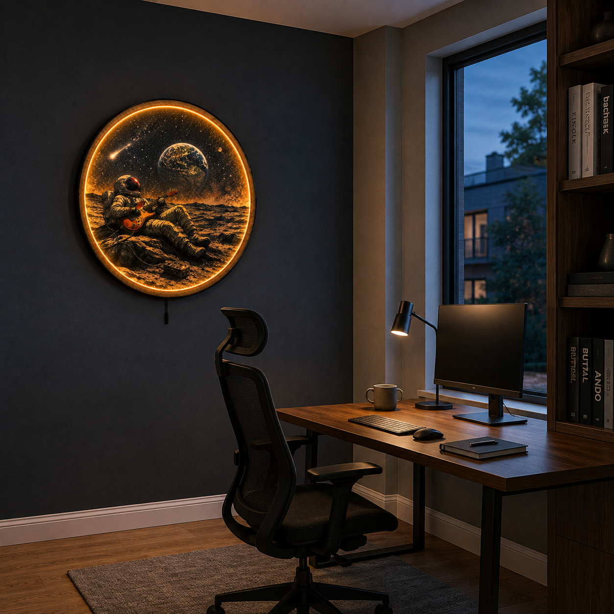 Lunar Solo LED Wall Art – Astronaut Guitar Space Decor