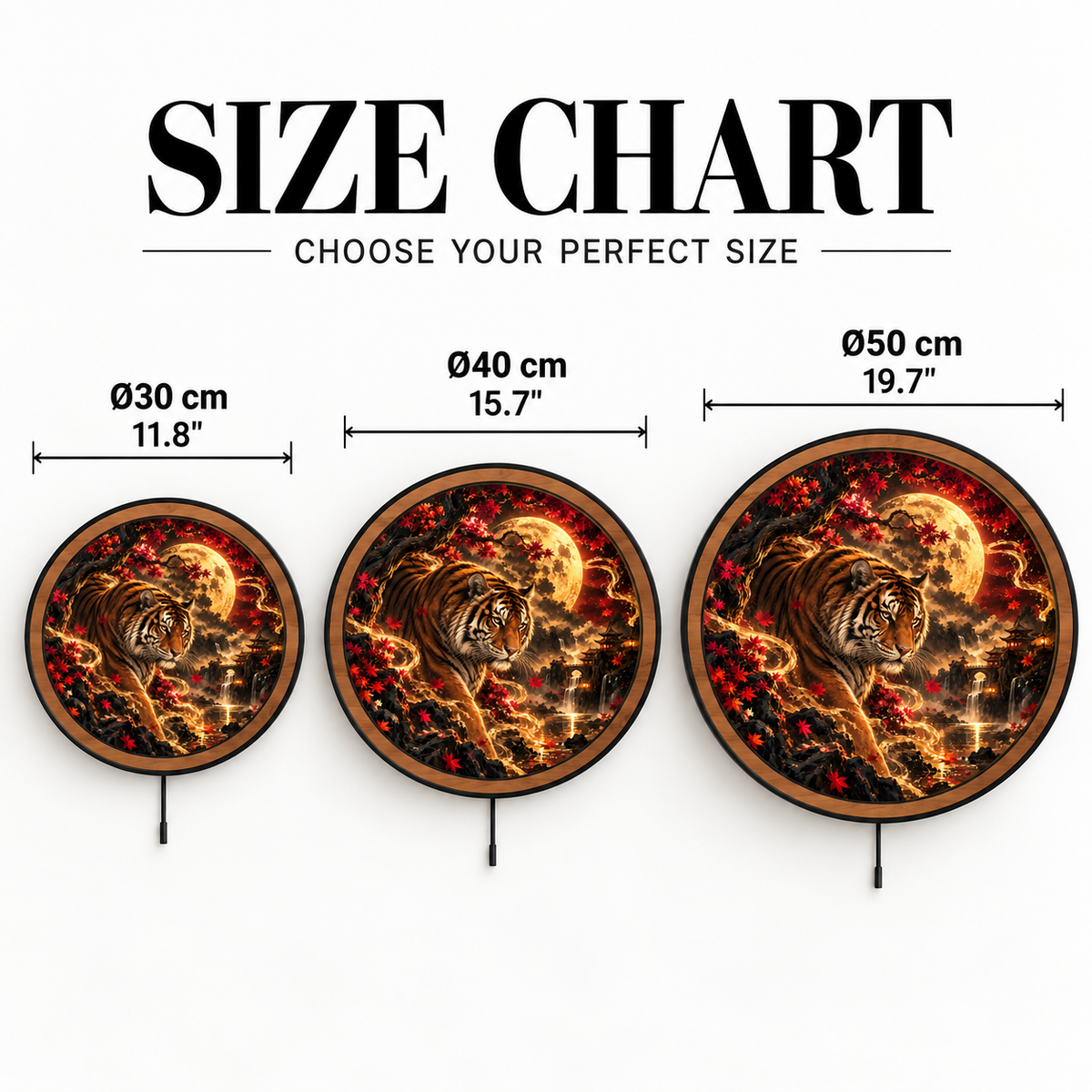 Crimson Moon Tiger – Golden Spirit LED Wall Art