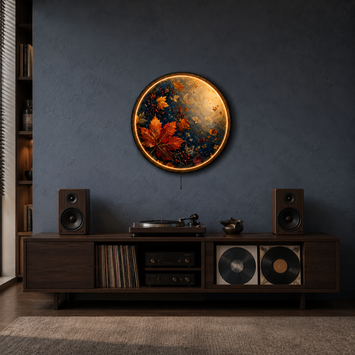 Autumn Current Midnight Gold LED Wall Art – Maple Leaf Decor