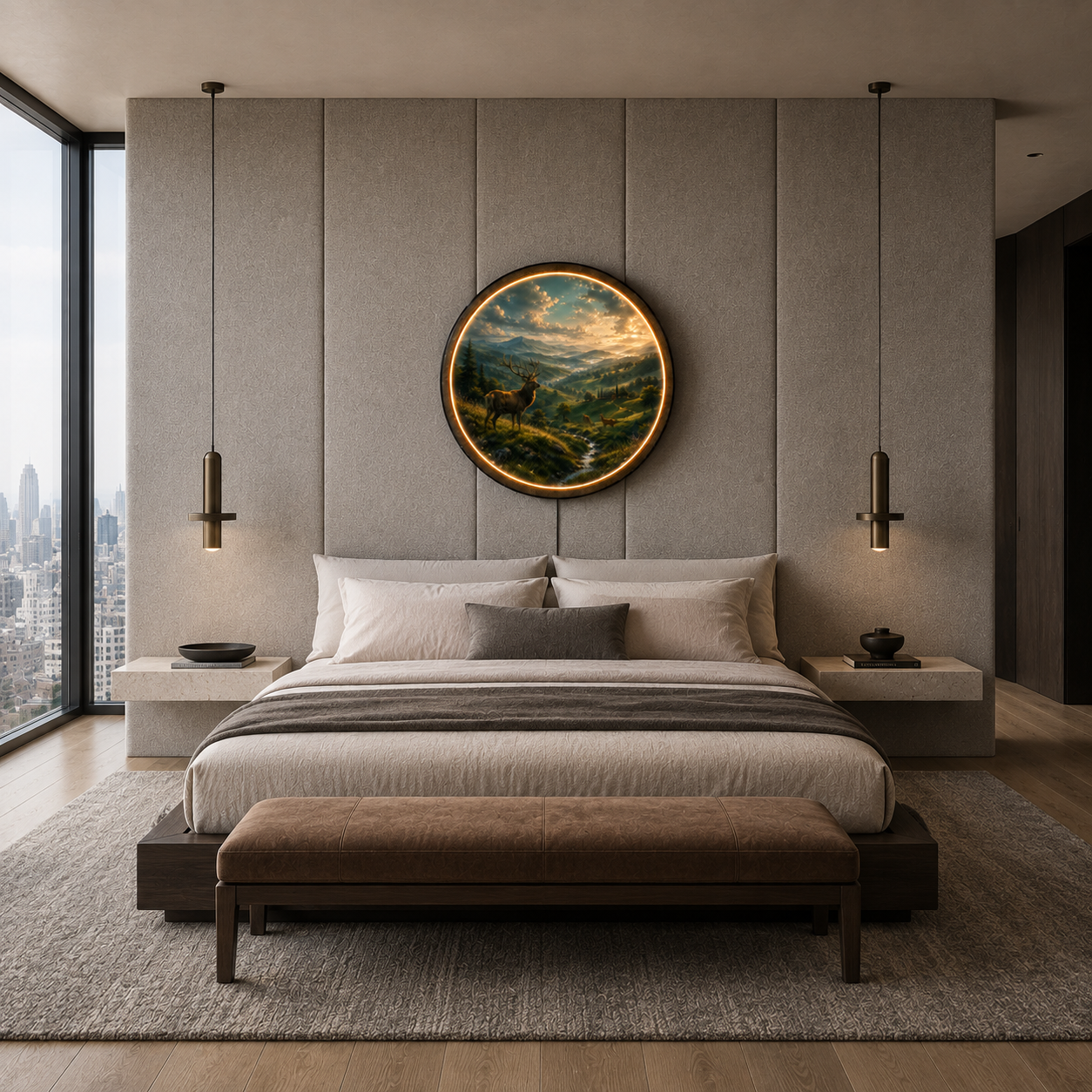 Majestic Highland Stag LED Wall Art – Mountain Nature Decor