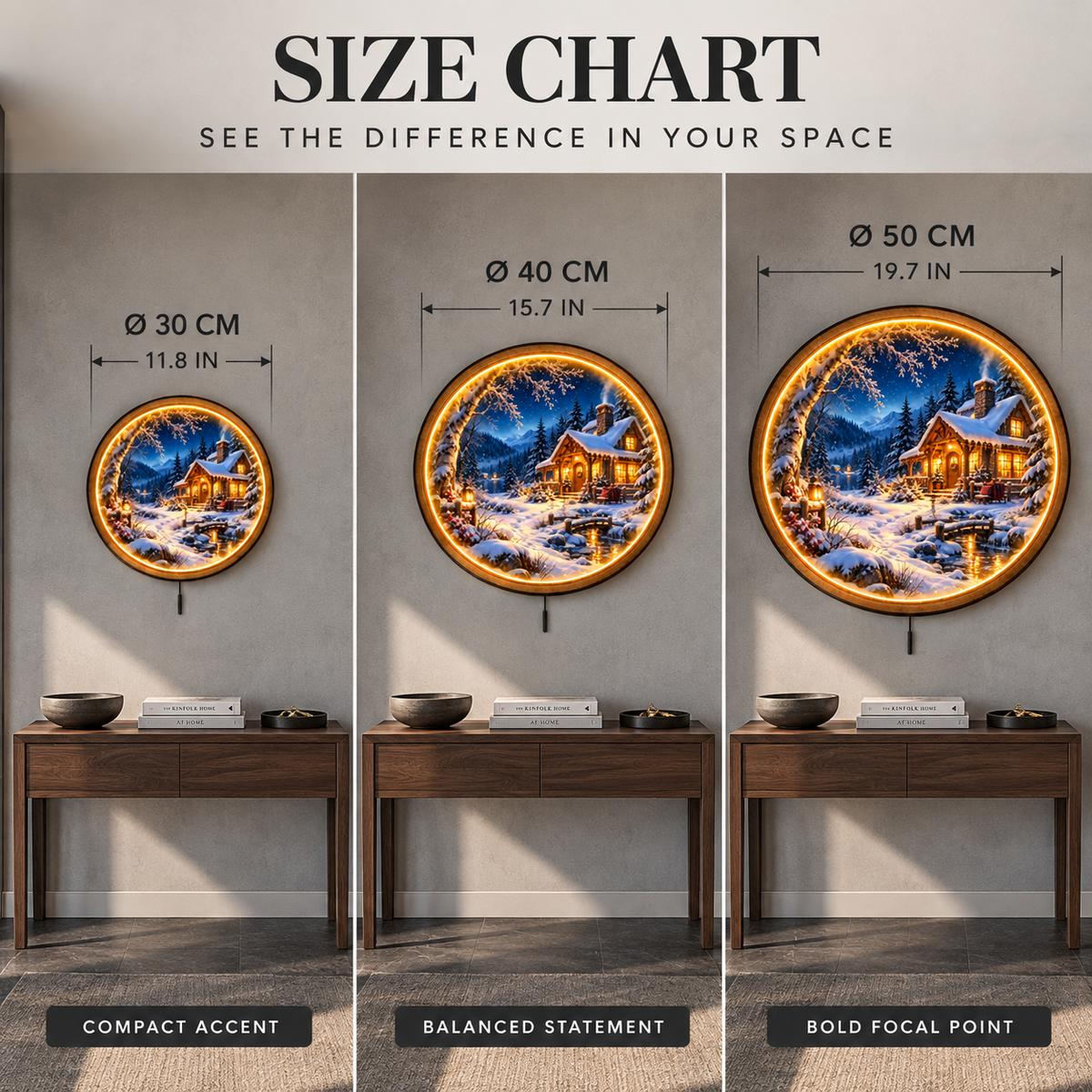 Winter Cabin Glow LED Wall Art – Cozy Snowy Mountain Retreat
