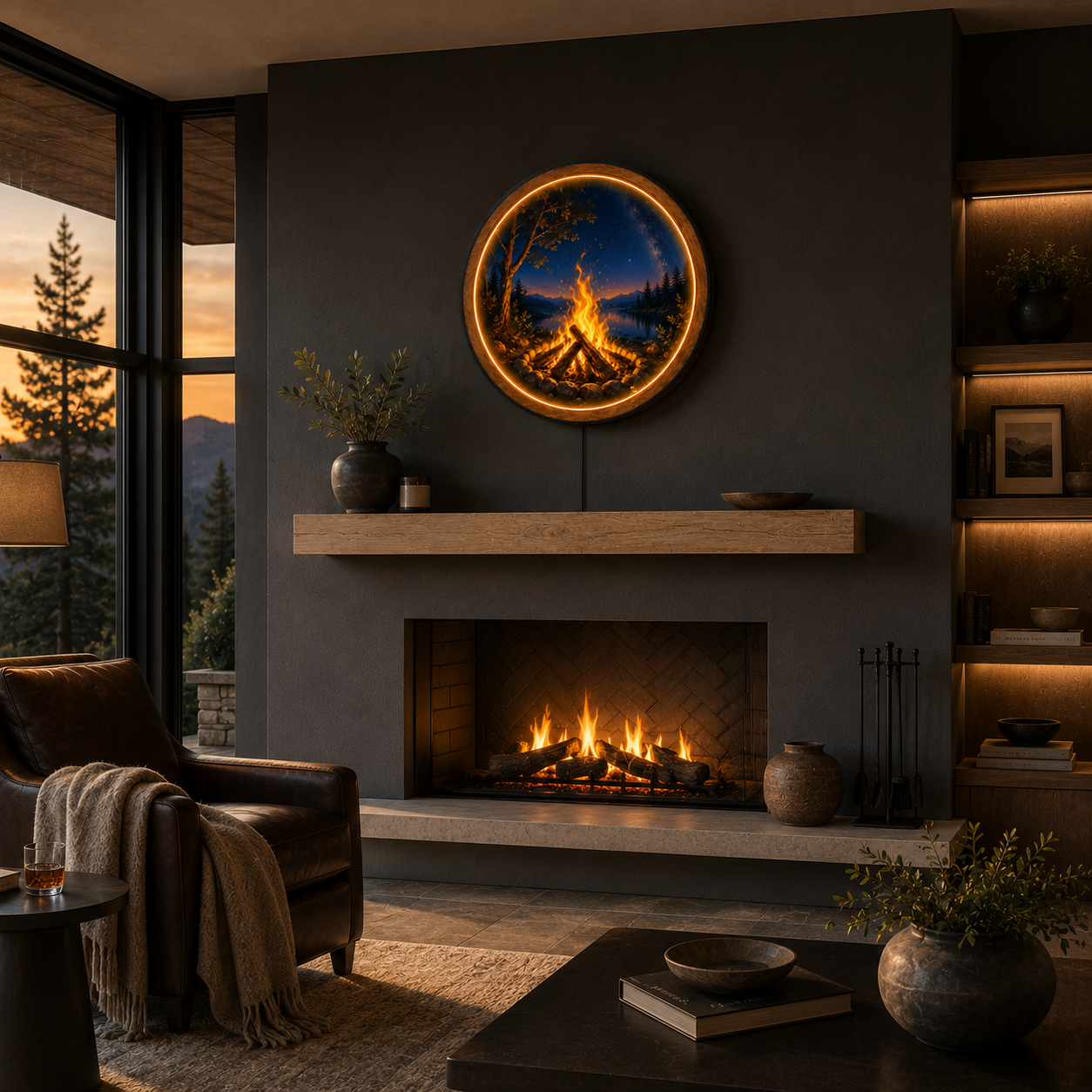 Campfire Under the Milky Way LED Wall Art | Warm Ambient Light