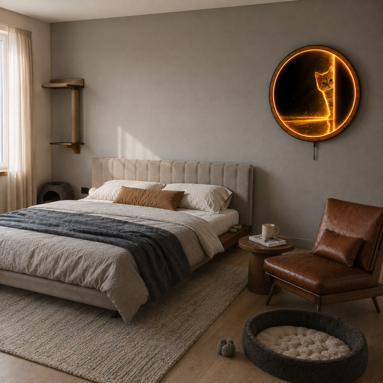 Curious Whiskers Cat LED Wall Art – Glowing Kitten Decor