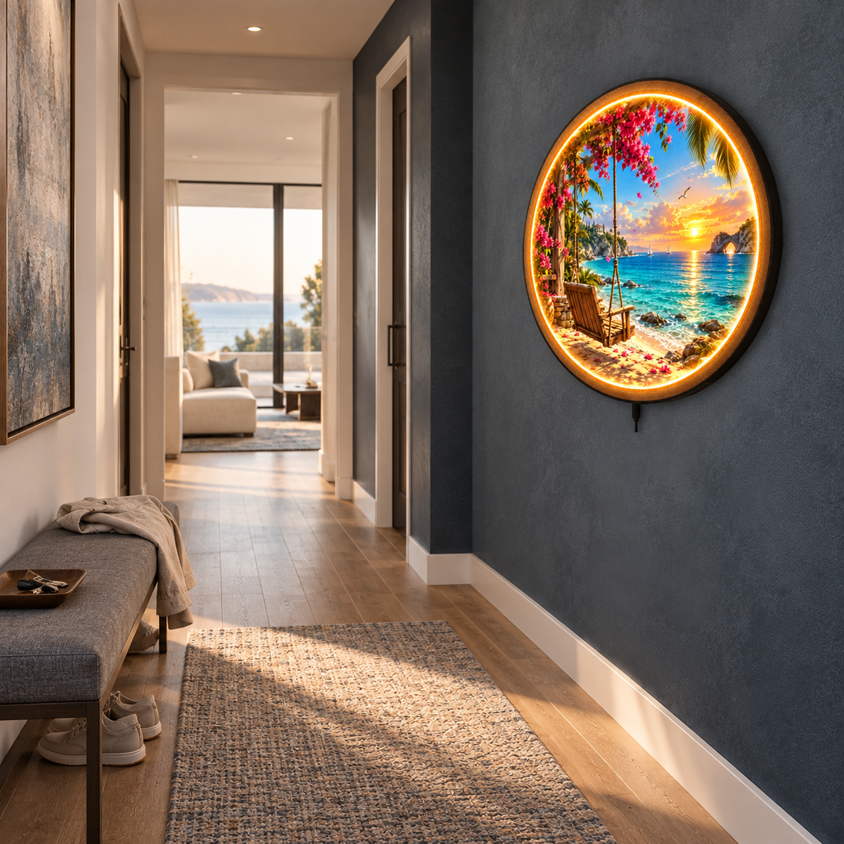 Coastal Reverie LED Wall Art – Tropical Sunset Beach Decor