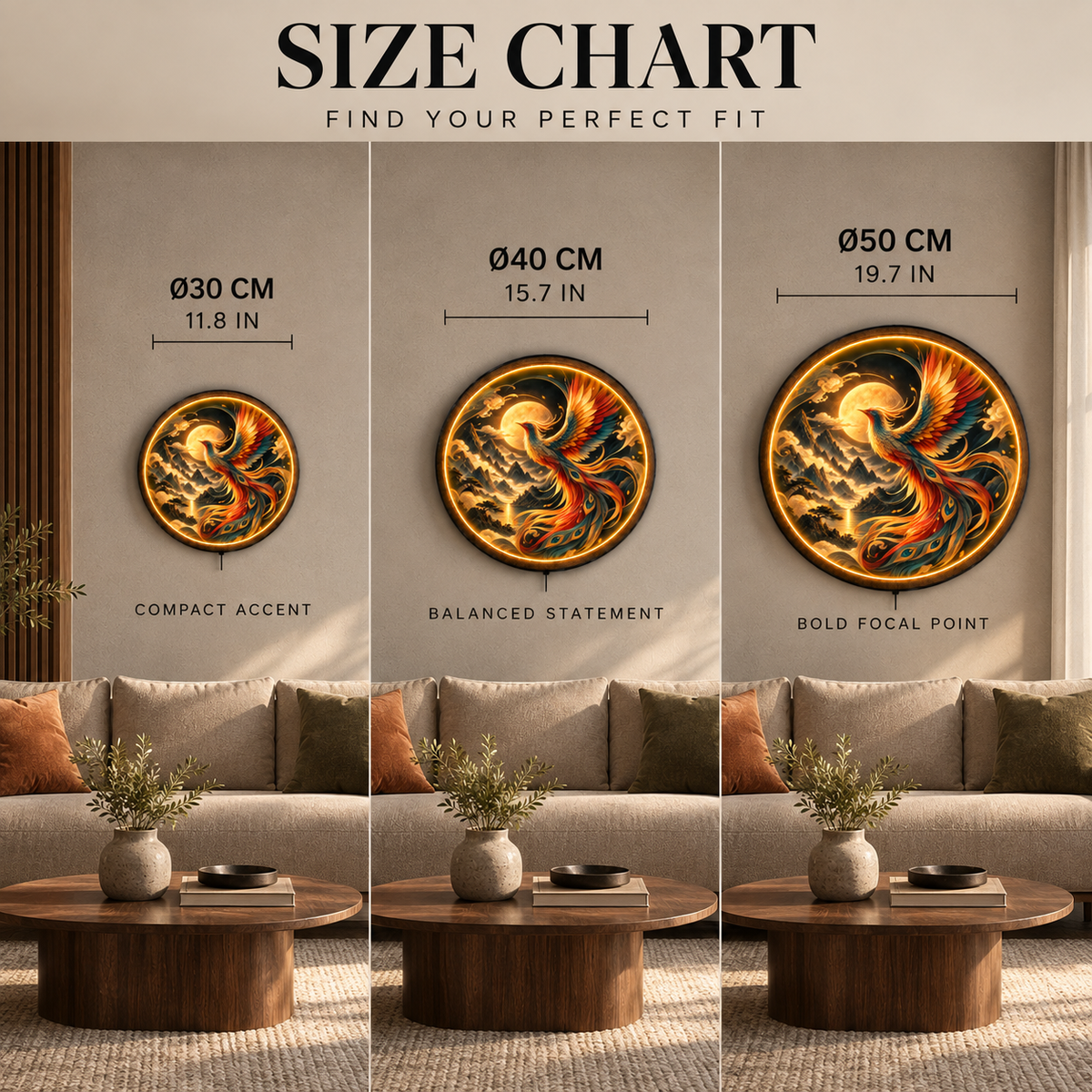 Celestial Phoenix LED Wall Art – Moonlit Firebird Decor