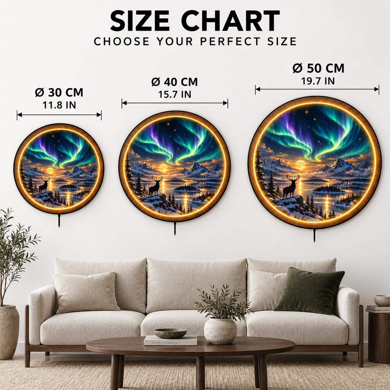 Aurora Stag Moon LED Wall Art – Northern Lights Decor