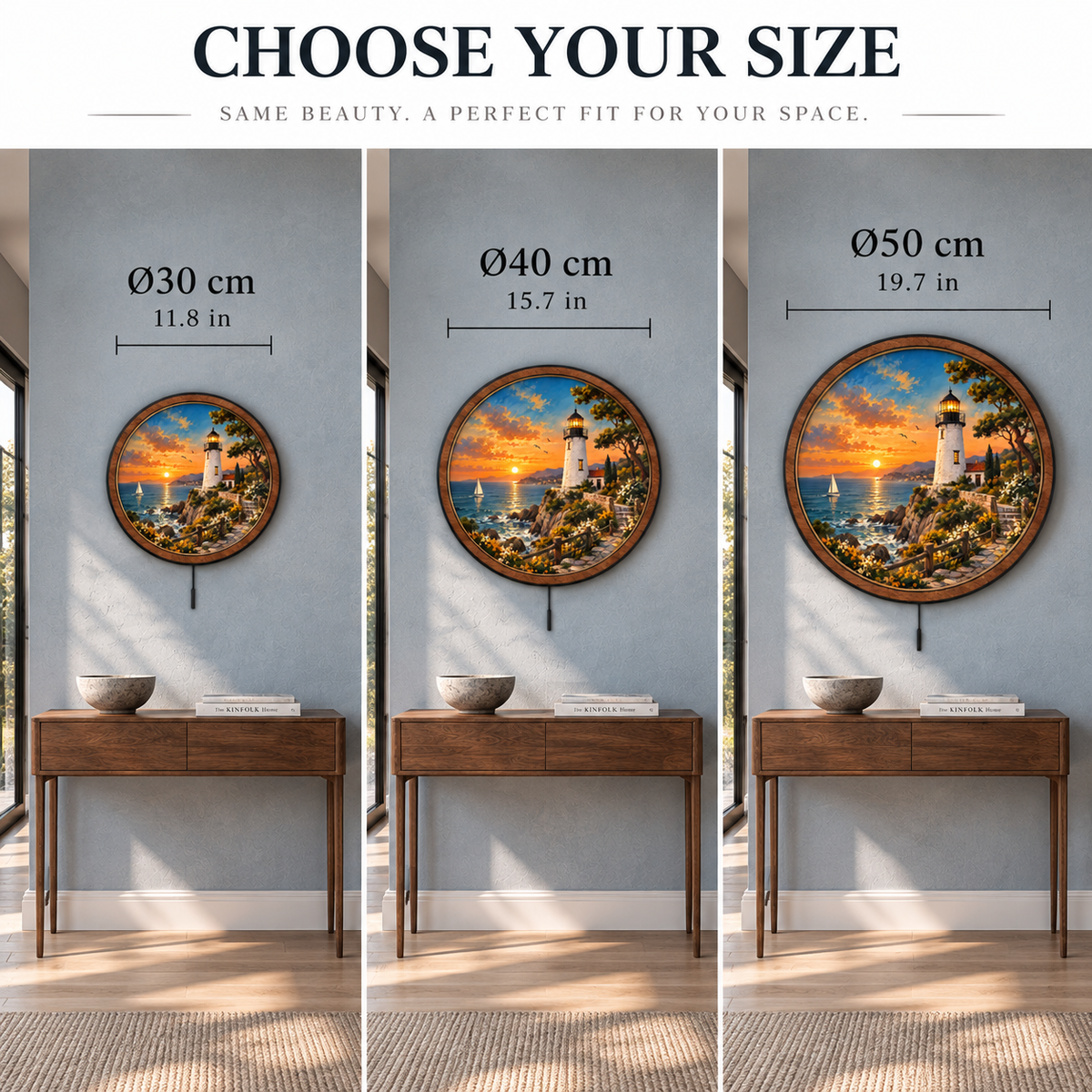 Coastal Beacon — Golden Sunset LED Wall Art | Lighthouse Ocean Wall Decor