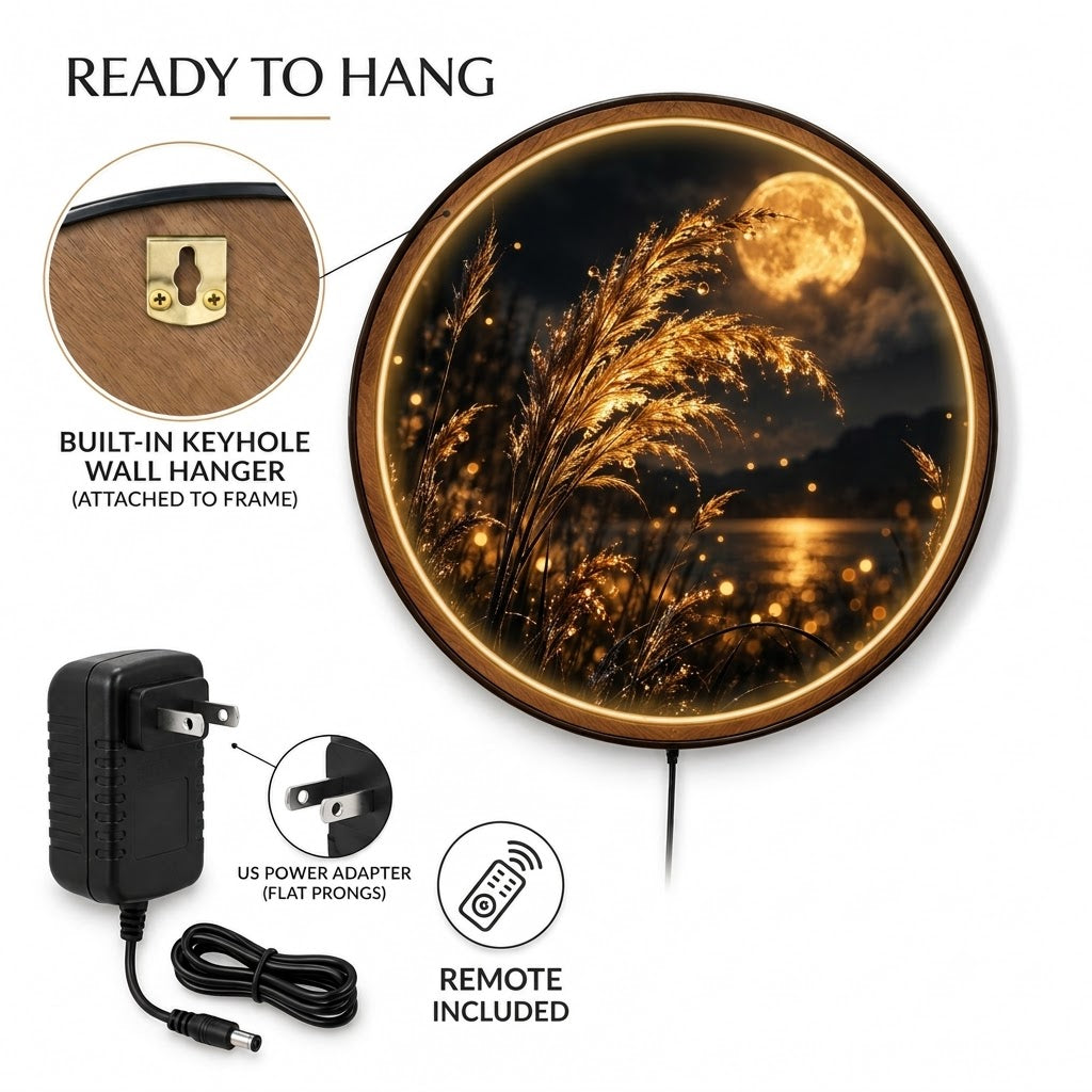 Golden Moonlight – Handcrafted LED Wall Art
