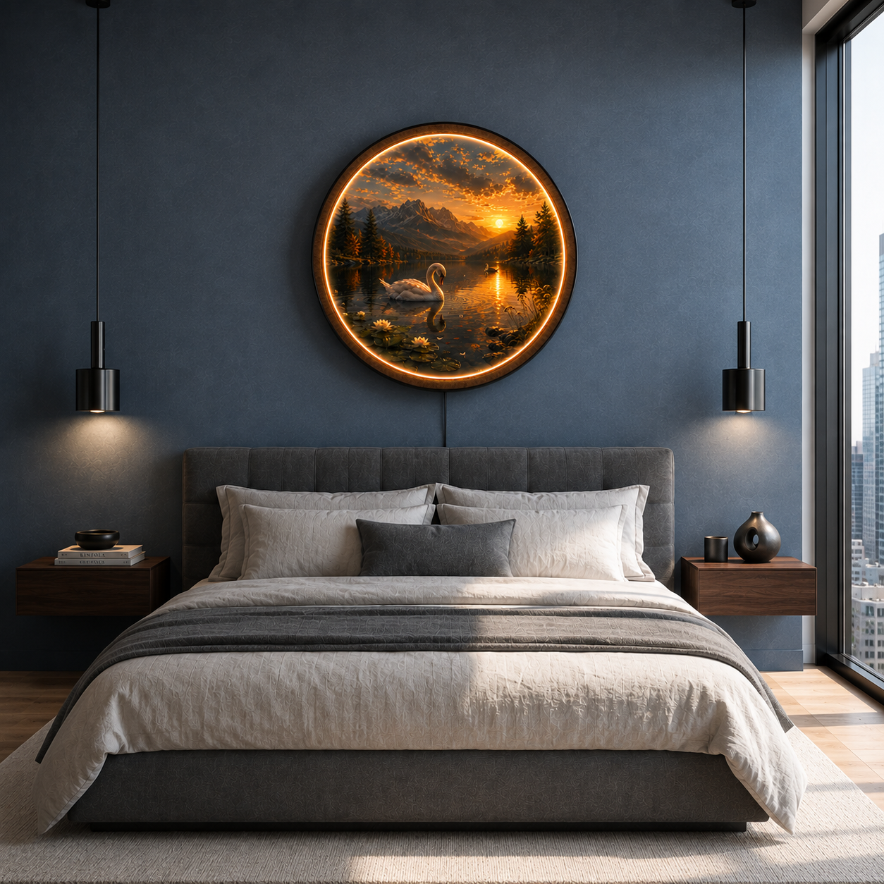 Golden Swan Serenity LED Wall Art – Illuminated Glow Lake Acrylic Wall Decor