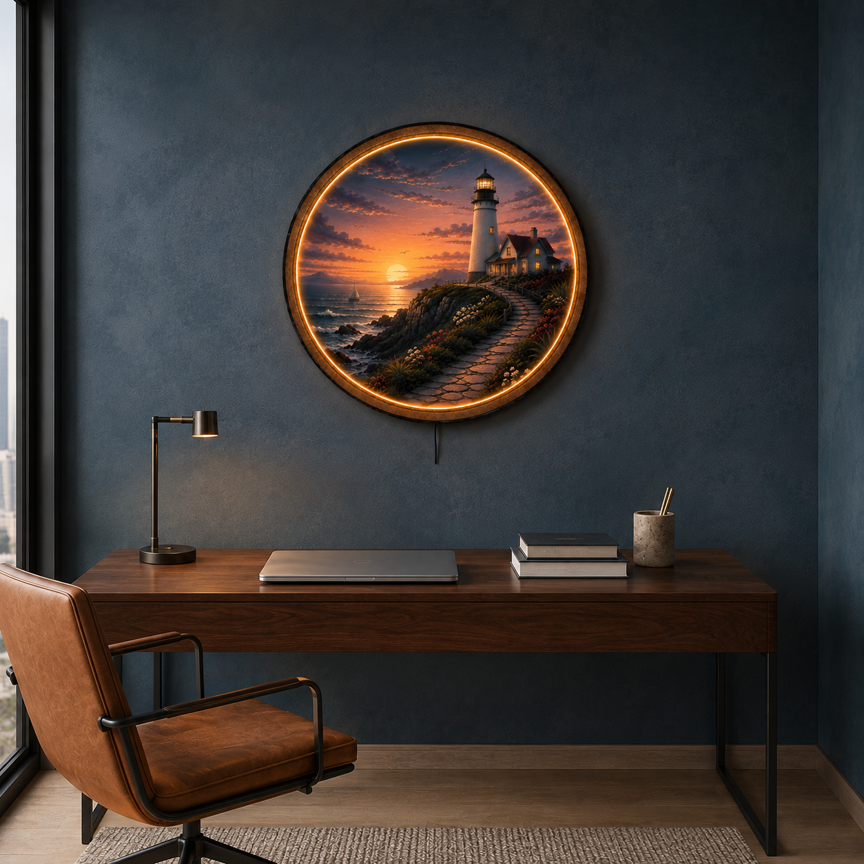 Harbor Light LED Wall Art – Coastal Lighthouse Sunset