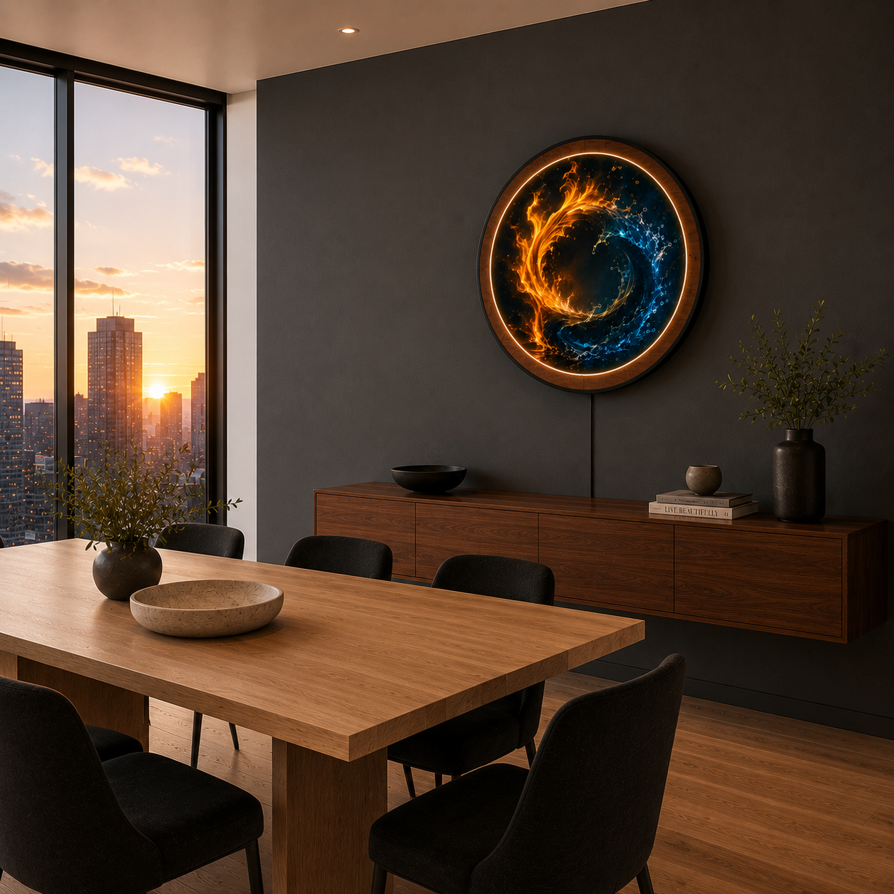 Elemental Yin Yang LED Wall Art | Fire & Water Energy Decor