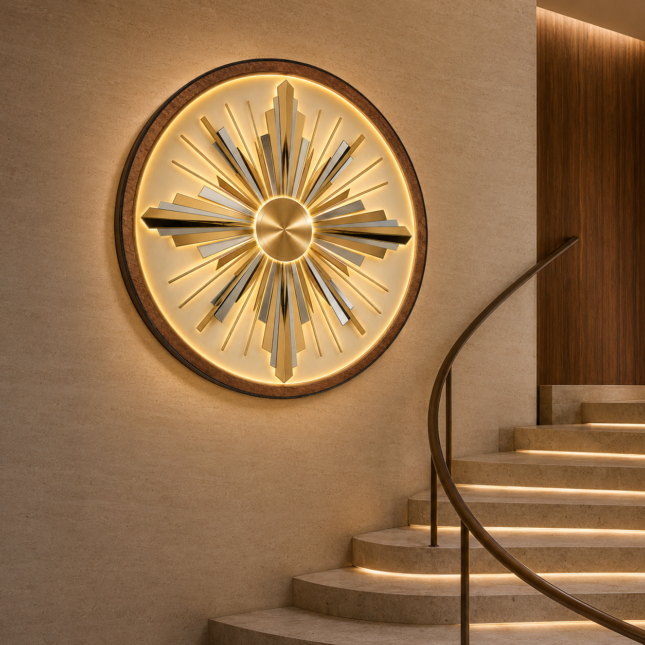 Art Decor Sunburst LED Wall Lamp | Gold Wood Art Decor