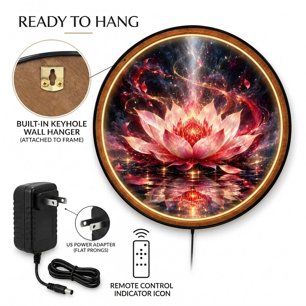 Phoenix Lotus – Handcrafted Round LED Wall Art