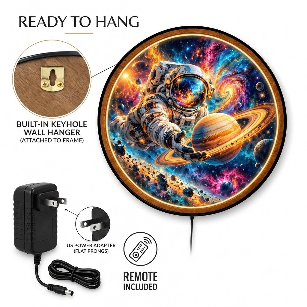 Cosmic Explorer – Handcrafted Round LED Wall Art