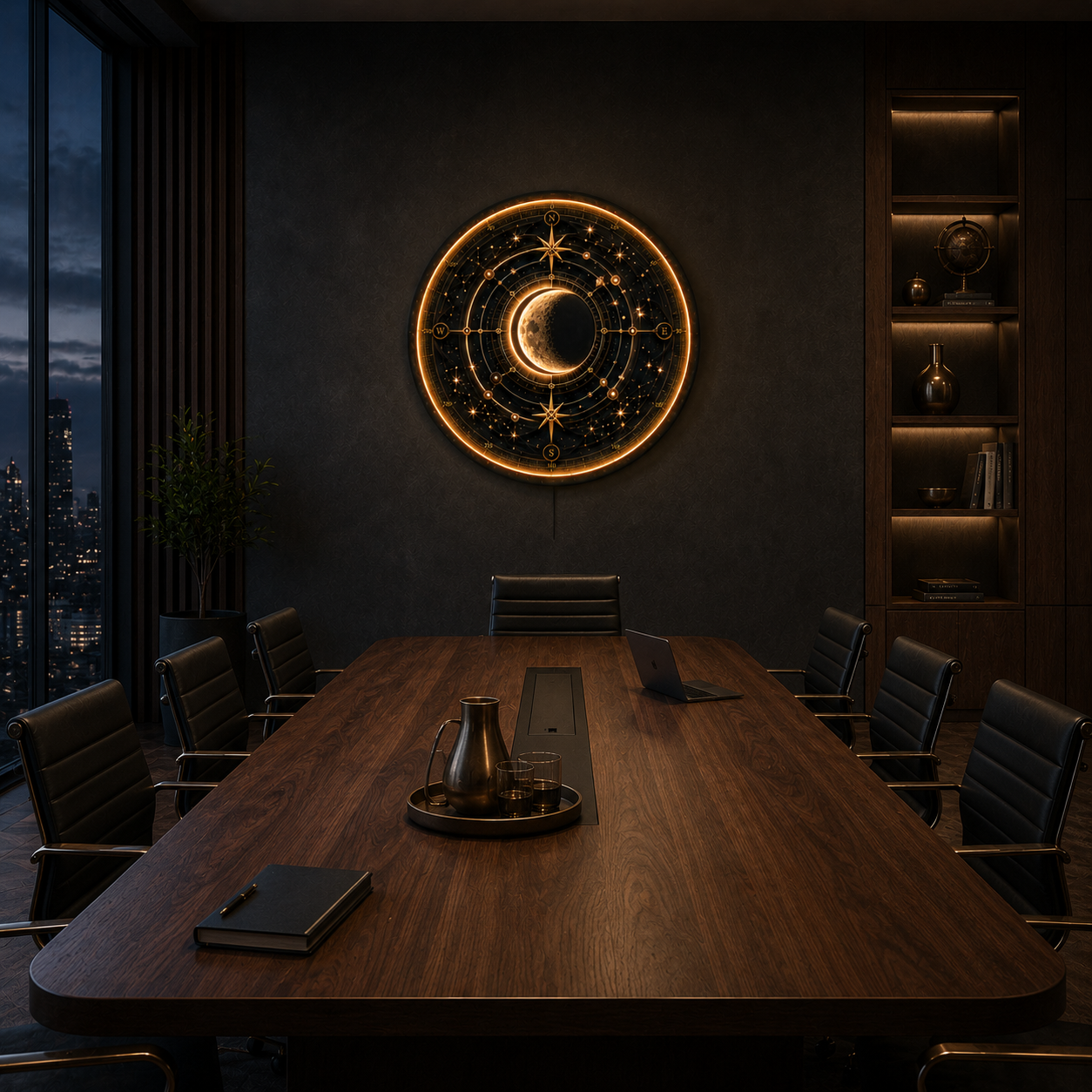 Celestial Compass Moon LED Wall Art – Illuminated Astronomical Decor