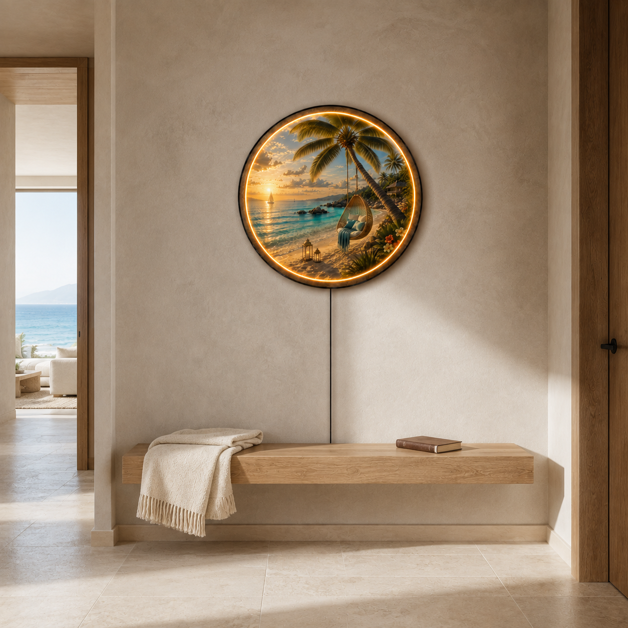 Golden Palm Retreat LED Wall Art – Tropical Beach Sunset