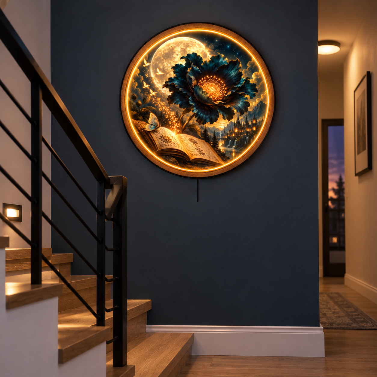 Midnight Bloom LED Wall Art – Moonlit Botanical Fantasy Decor