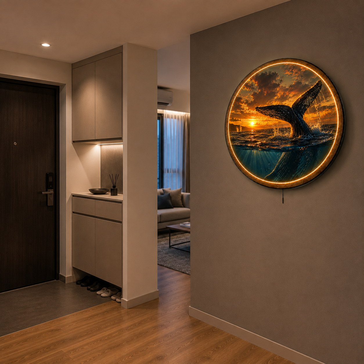 Last Light Whale LED Wall Art – Ocean Sunset Coastal Decor