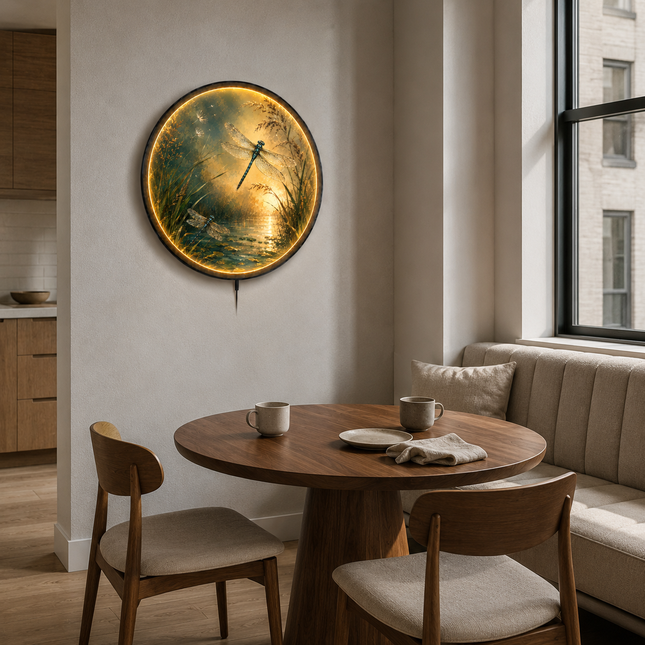 Golden Dragonfly LED Wall Art – Tranquil Meadow Nature Deco