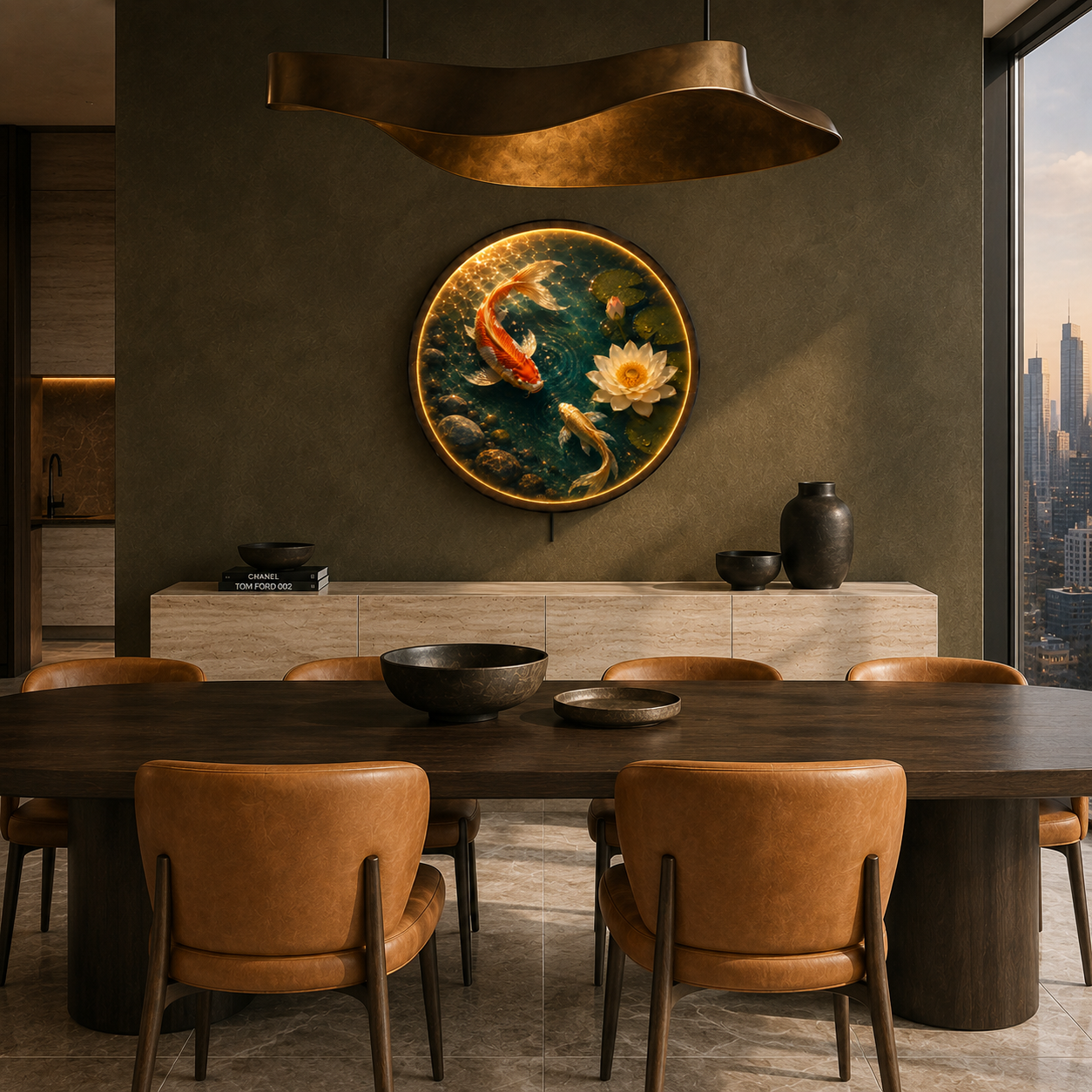Golden Koi & Lotus LED Wall Art – Illuminated Zen Pond Decor