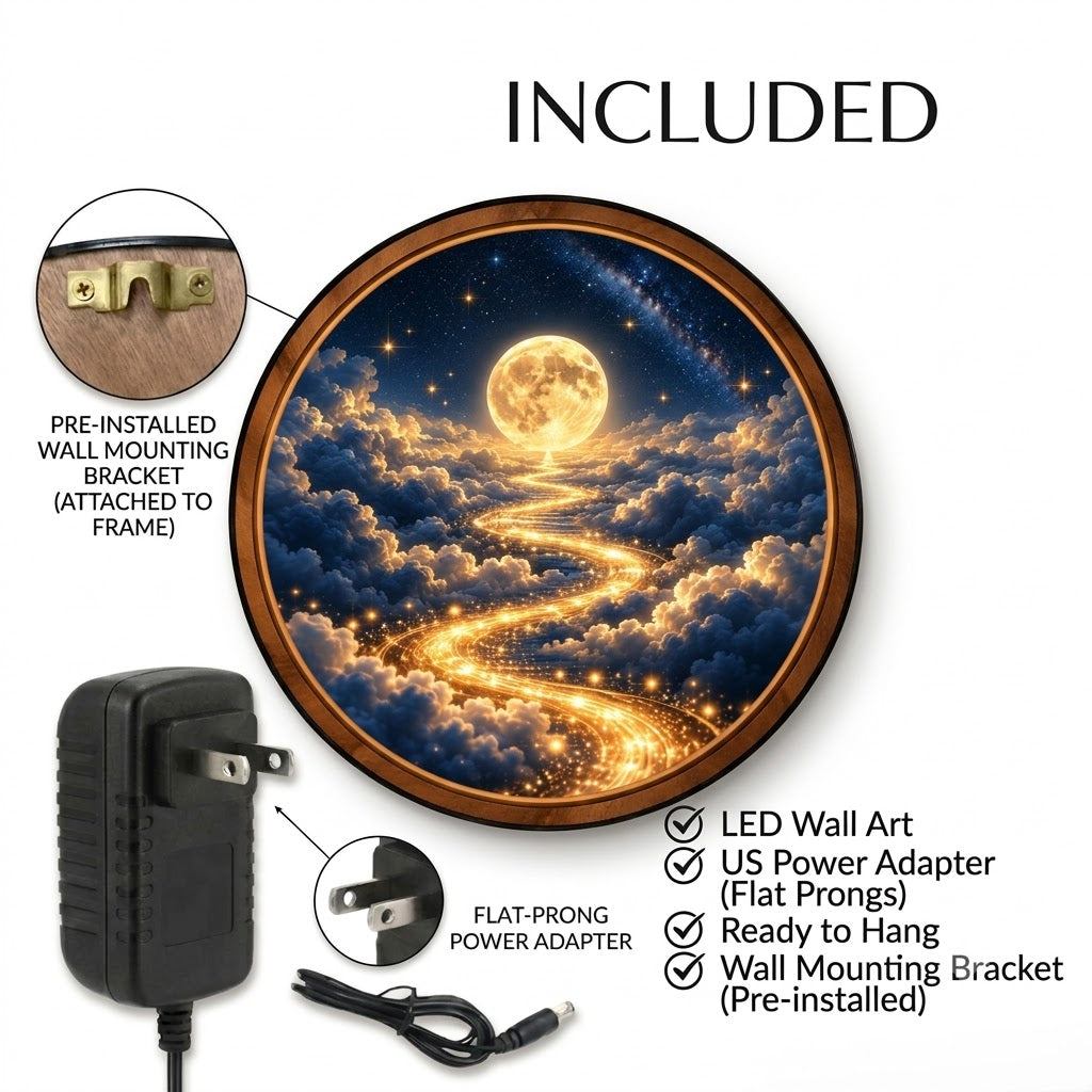 Handcrafted Golden Path to the Moon LED Wall Art