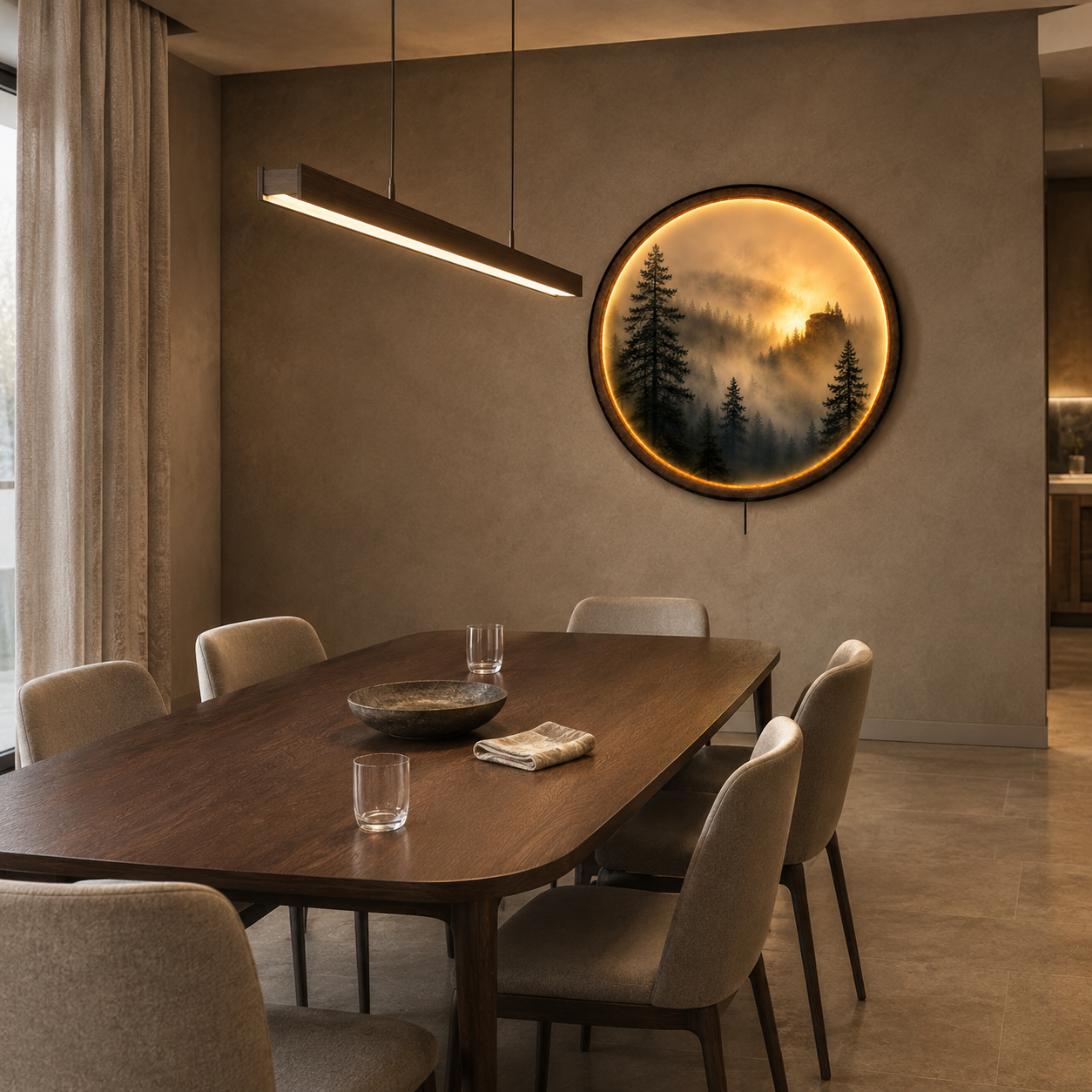 Golden Mist Forest LED Wall Art – Illuminated Nature Wall Decor