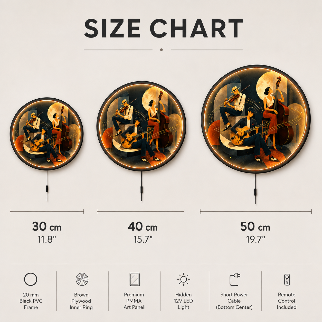 Modern Jazz Band LED Wall Art – Round Music Room Decor