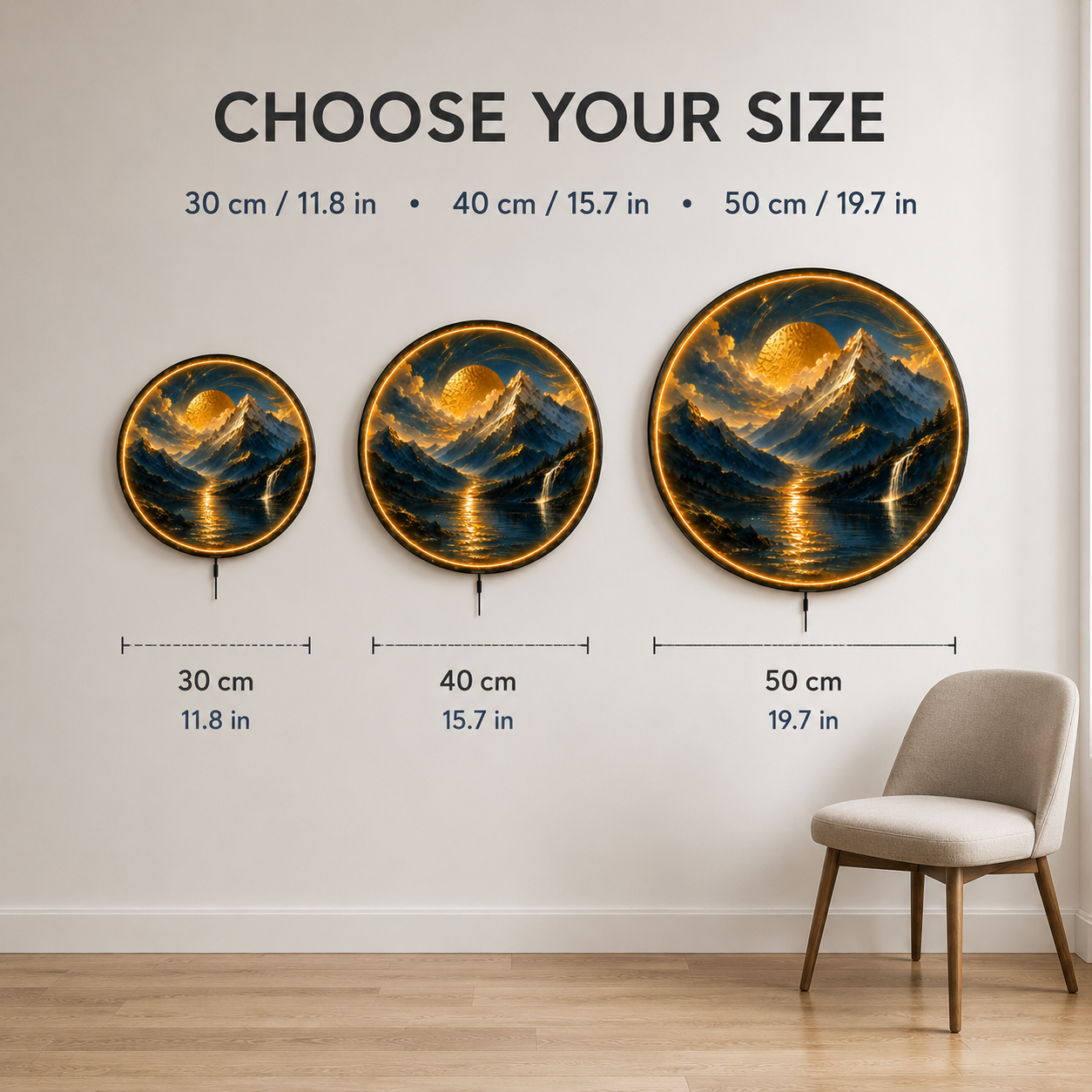 Solarcrest Mountain LED Wall Art – Golden Alpine Landscape