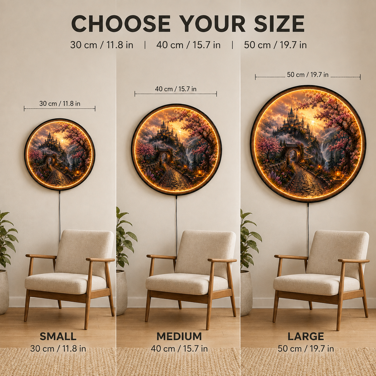 Castle Beyond the Blossoms LED Wall Art – Fantasy Castle Wall Decor