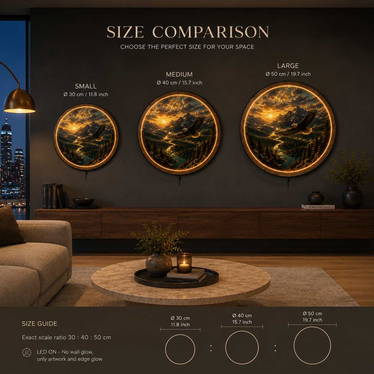 Majestic Eagle Mountain Sunset LED Wall Art – Premium Round Acrylic Decor