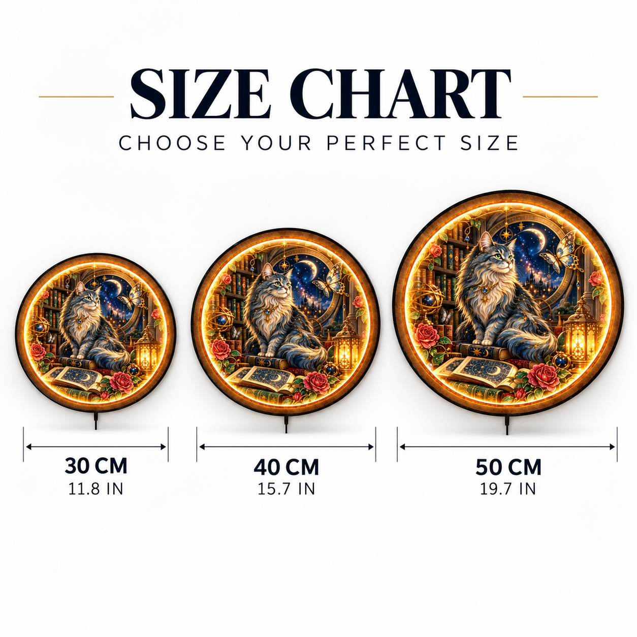 Celestial Cat LED Wall Art – Moonlit Library Fantasy Decor