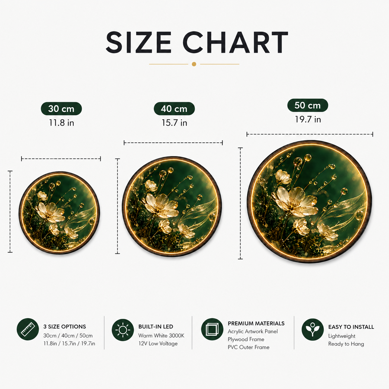 Emerald Bloom LED Wall Art – Illuminated Botanical Wall Decor