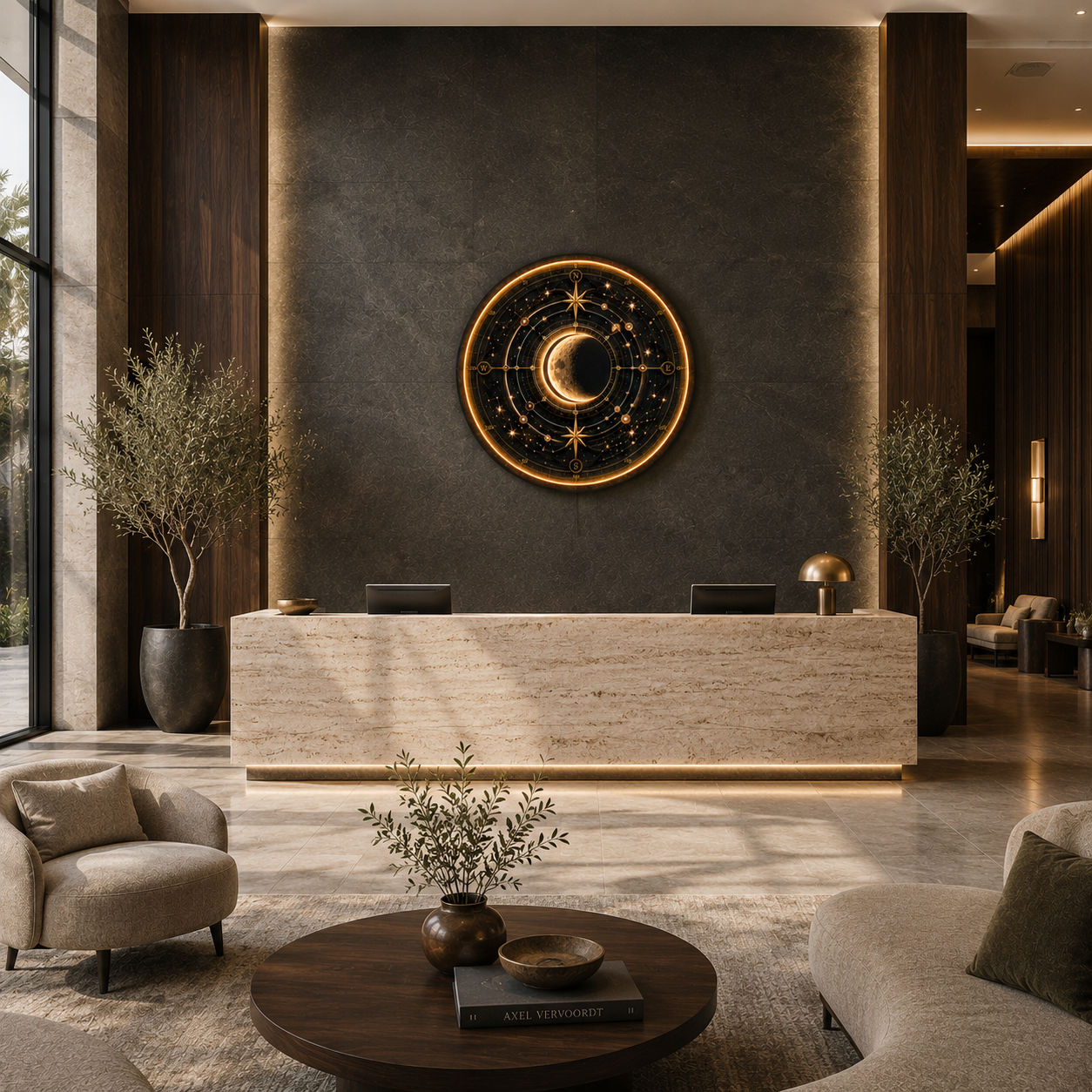 Celestial Compass Moon LED Wall Art – Illuminated Astronomical Decor
