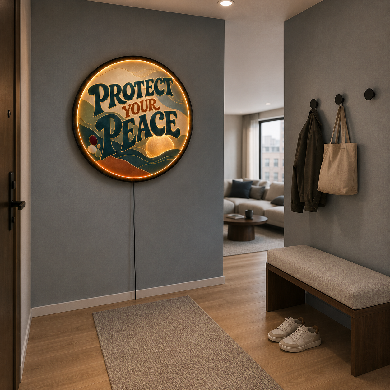 Protect Your Peace LED Wall Art – Motivational Quote Wall Decor