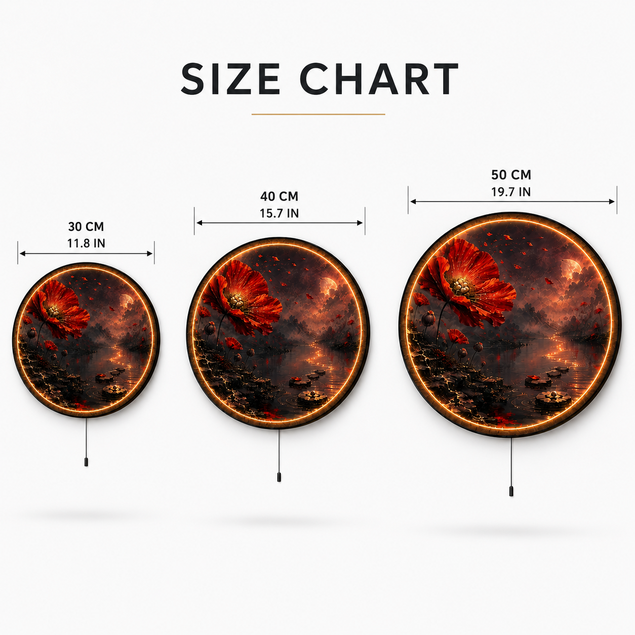 Red Poppy Moon LED Wall Art – Moonlit Wildflower Landscape