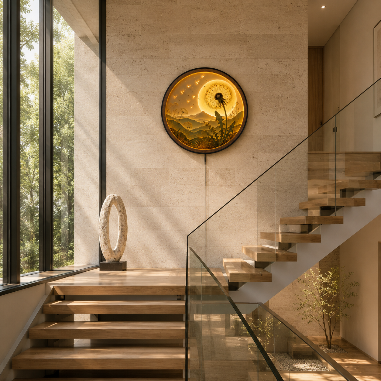Dandelion Moon LED Wall Art – Illuminated Nature Acrylic Wall Decor