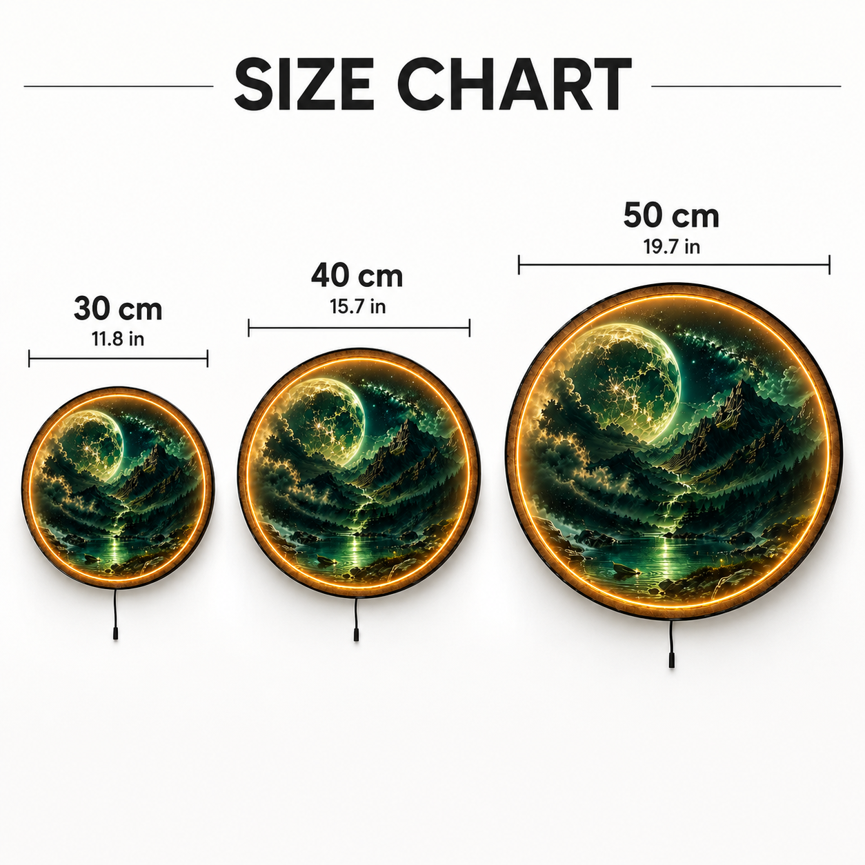 Emerald Moonfall LED Wall Art – Celestial Mountain & Moon Decor