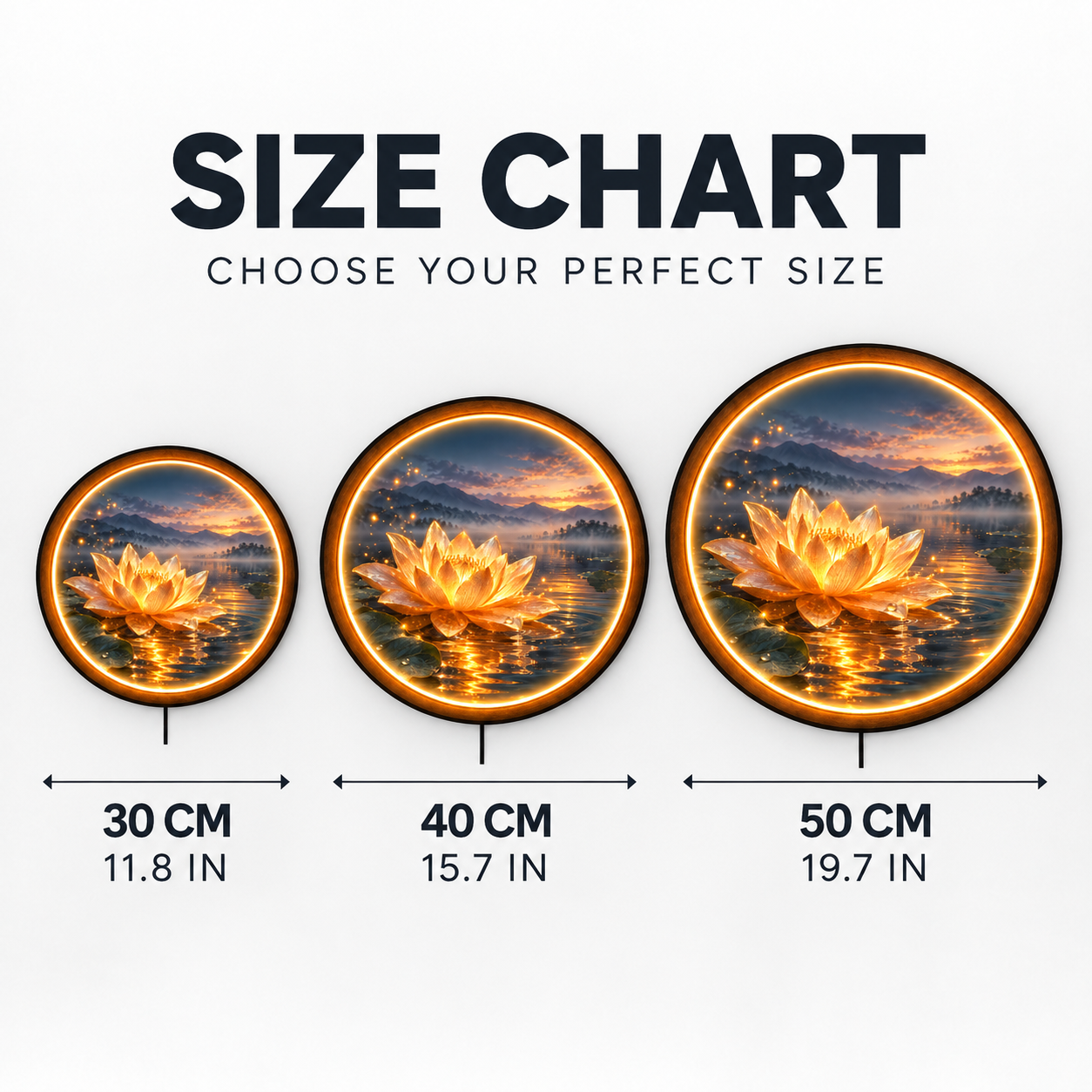 Golden Lotus LED Wall Art – Serene Lake & Meditation Decor