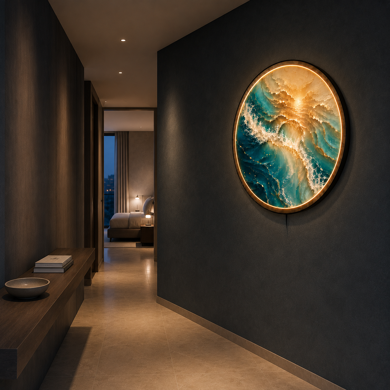 Golden Tide LED Wall Art – Illuminated Ocean & Coastal Wall Decor