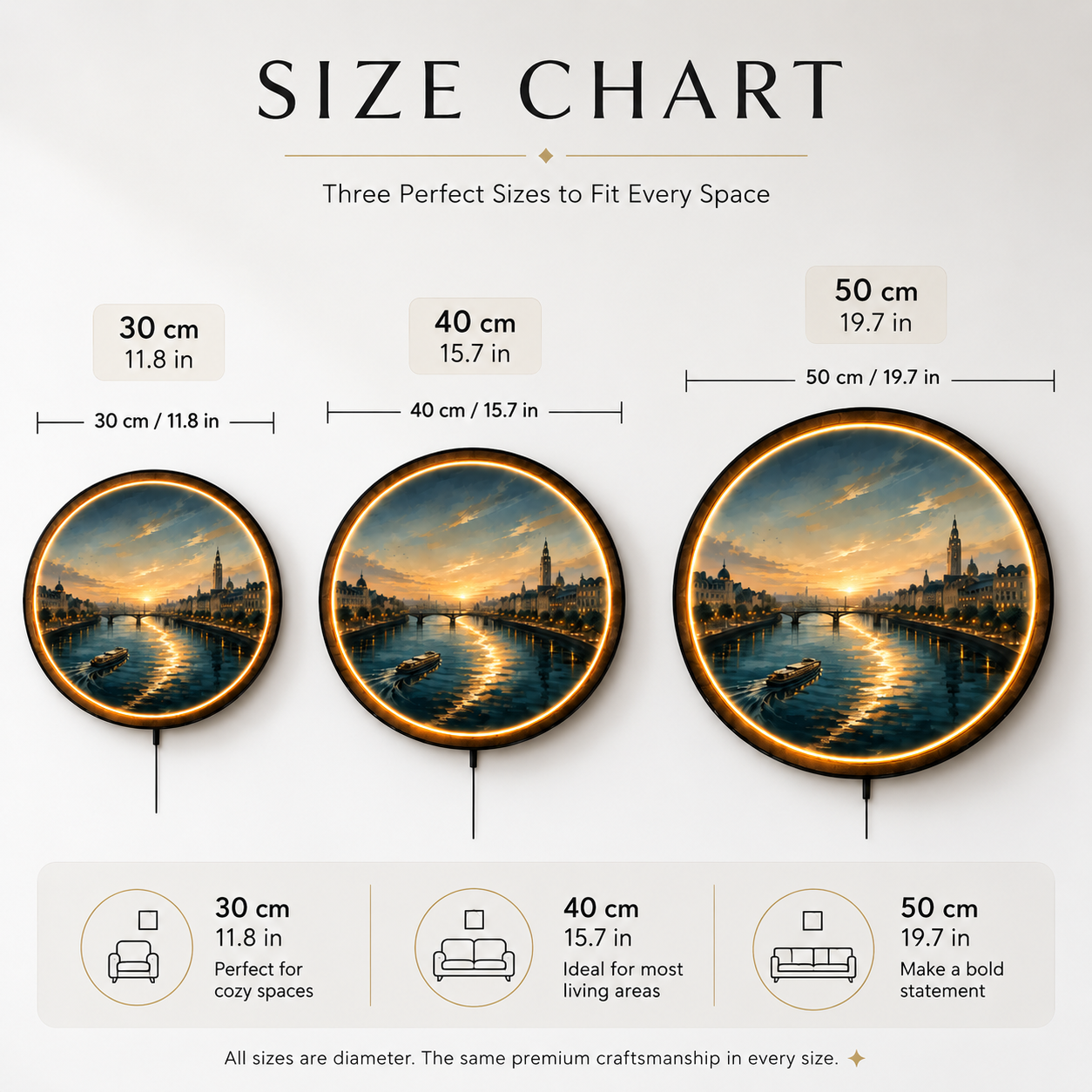 Golden Riverside European Cityscape LED Wall Art
