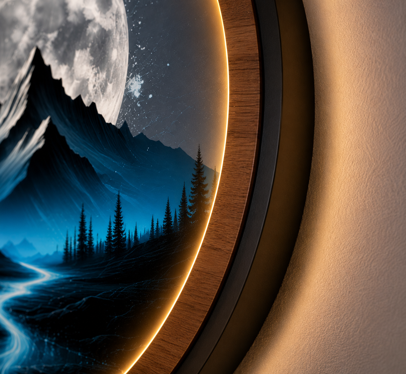 Blue Moon Mountain LED Wall Lamp | Glow River Wood Art