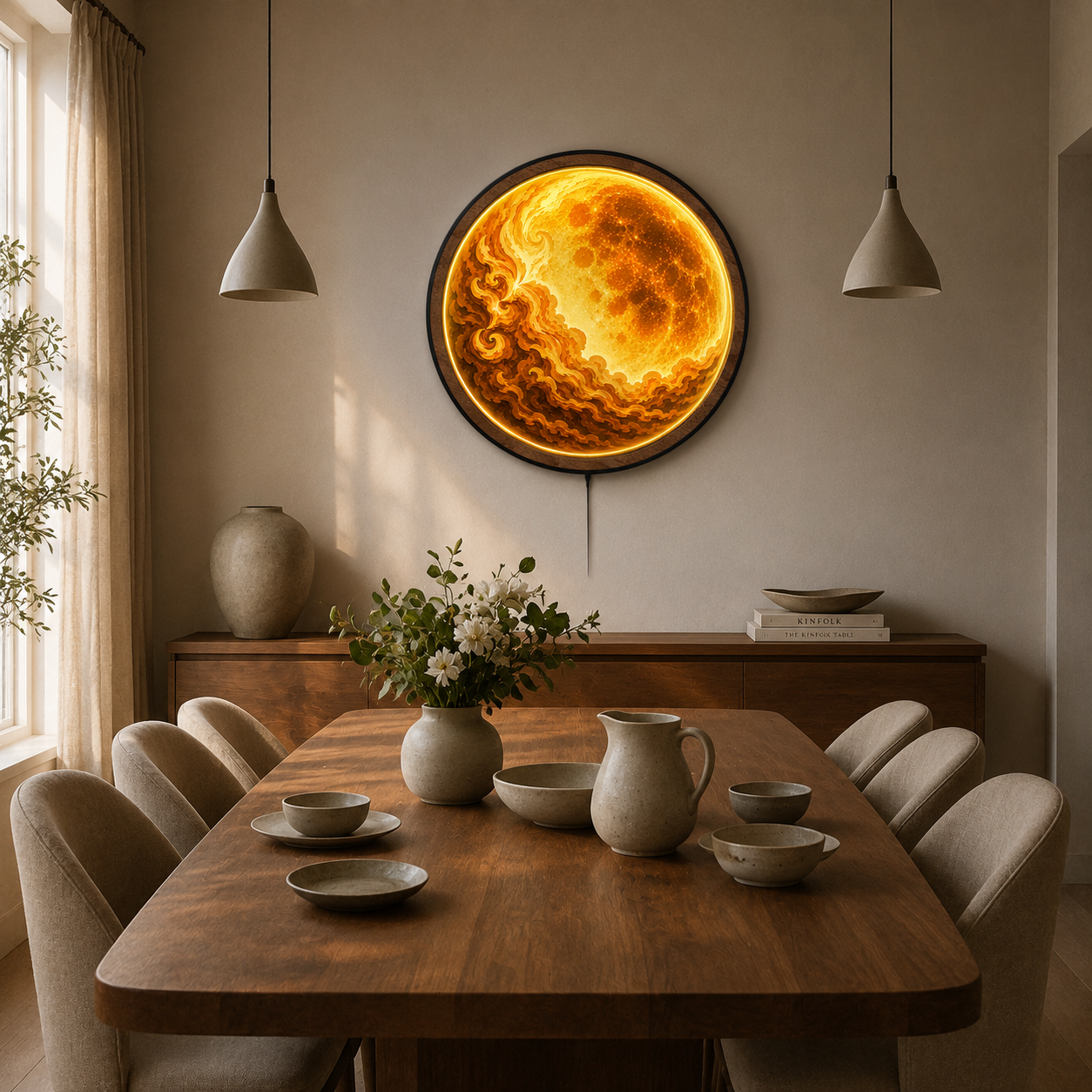 Golden Moon Abstract LED Wall Art – Illuminated Acrylic Round Wall Decor