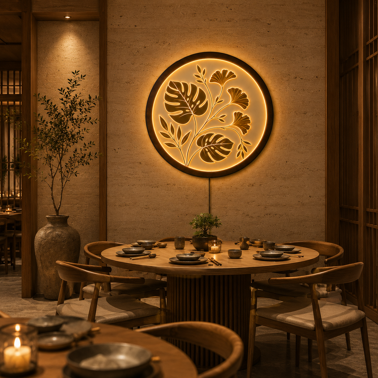 Botanical Leaf LED Wall Lamp | Monstera Ginkgo Wood Art