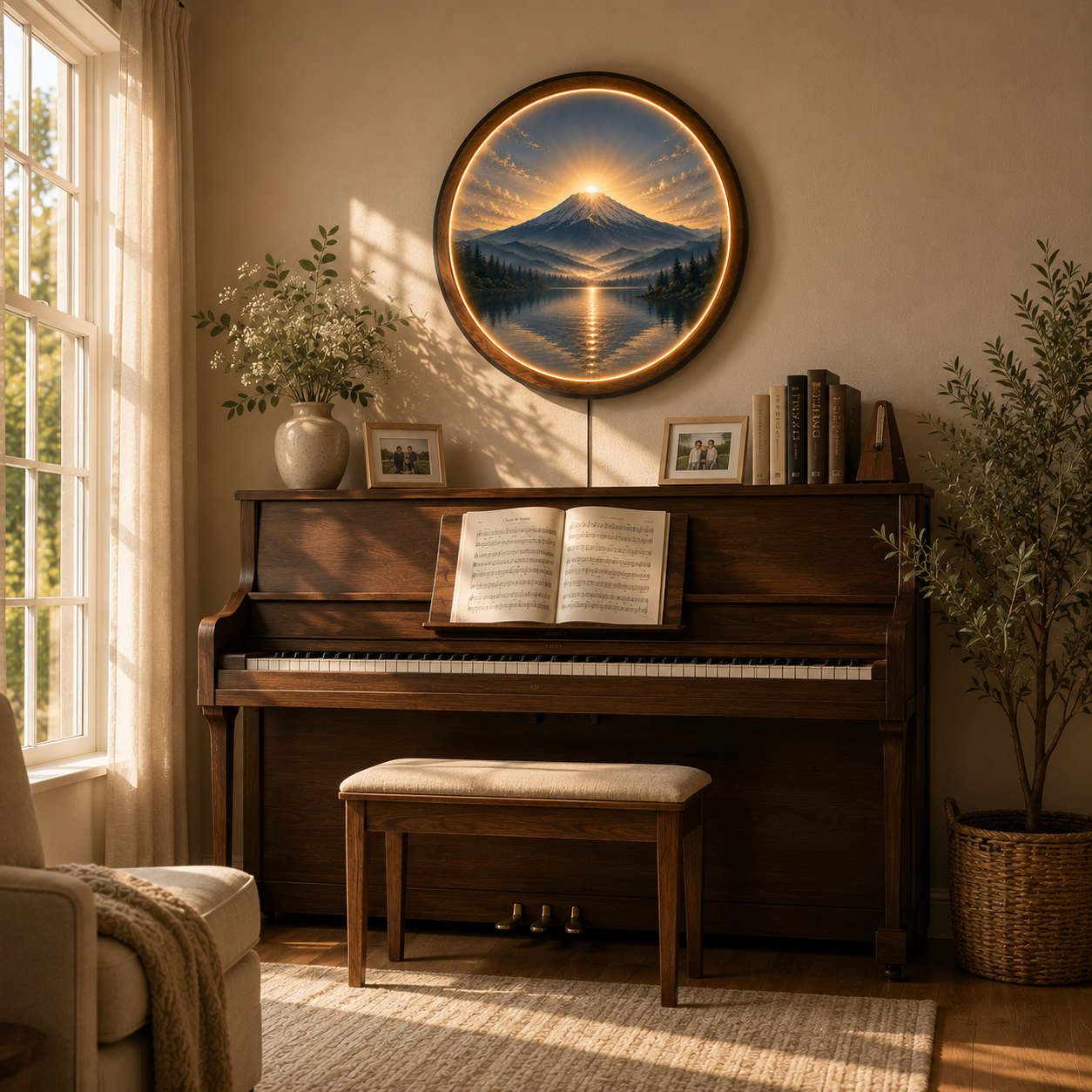 Mount Fuji Sunrise LED Wall Art – Round Illuminated Acrylic Decor